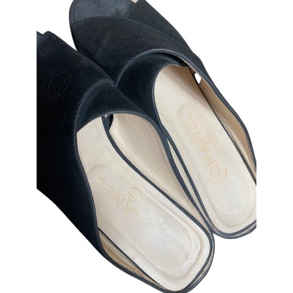 Chanel Women's Black Suede & Leather Slip-On Sandals-LT3005 - Picture 3 of 9